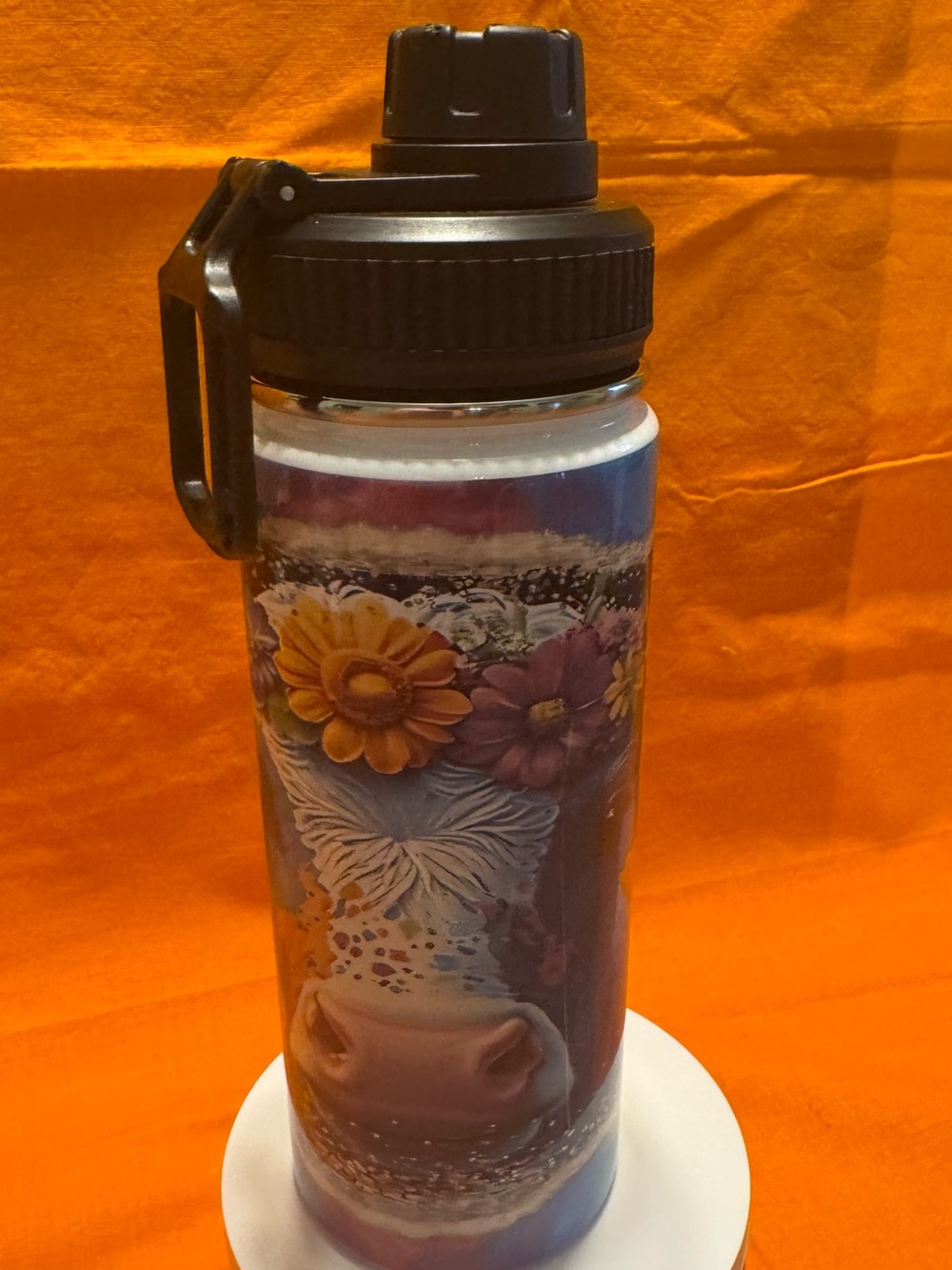 Floral Cow Stainless Water Bottle - Purple & Yellow